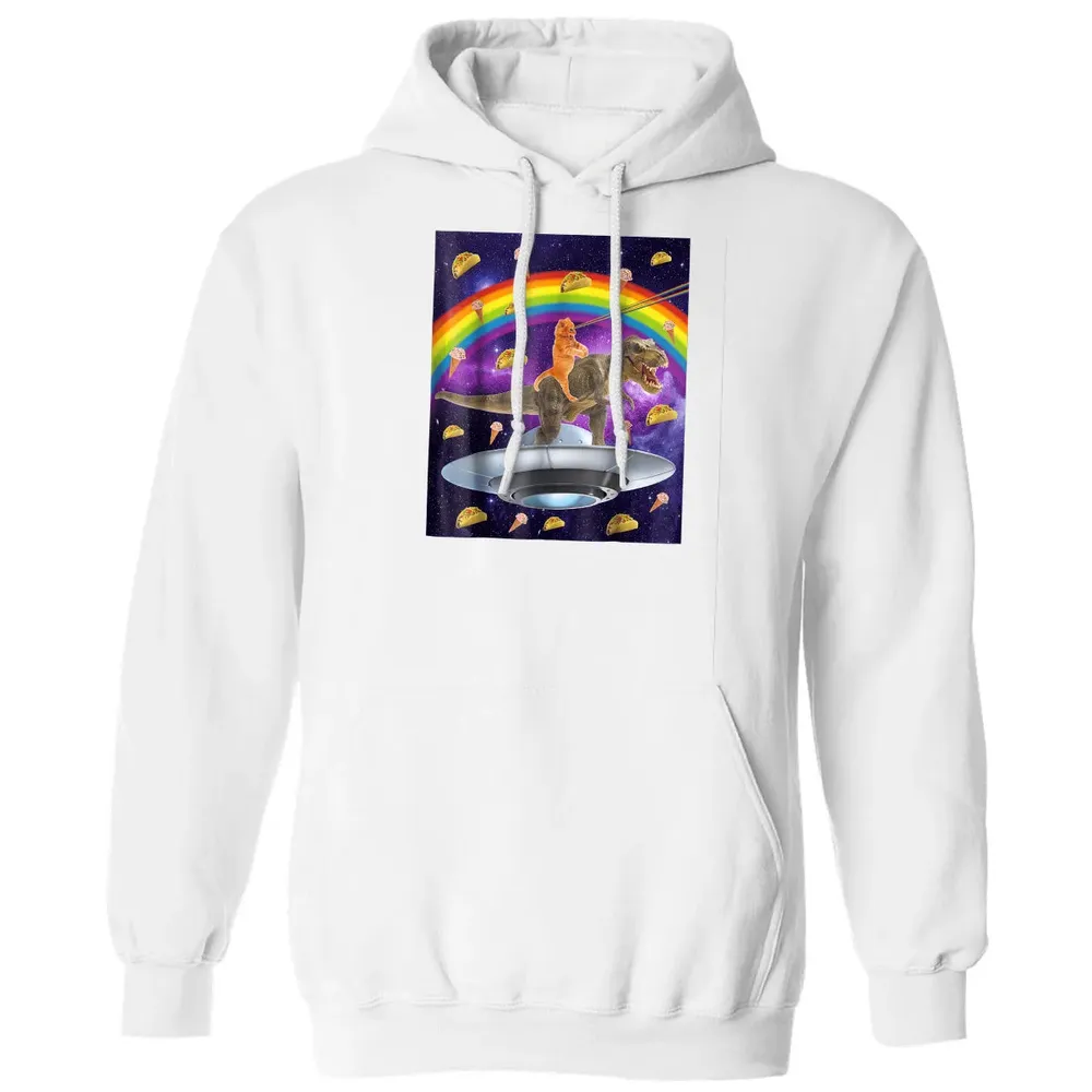 Taco Kitty Rainbow Laser Eye T Rex Riding Space Ca Classic Unisex Hoodie - 11
