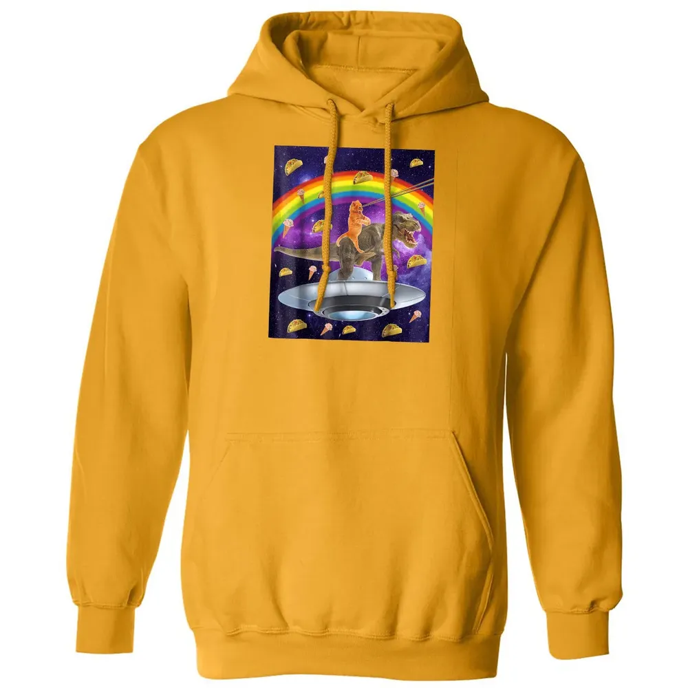 Taco Kitty Rainbow Laser Eye T Rex Riding Space Ca Classic Unisex Hoodie - 12