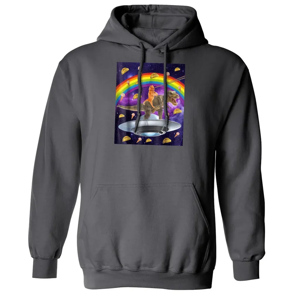 Taco Kitty Rainbow Laser Eye T Rex Riding Space Ca Classic Unisex Hoodie - 7