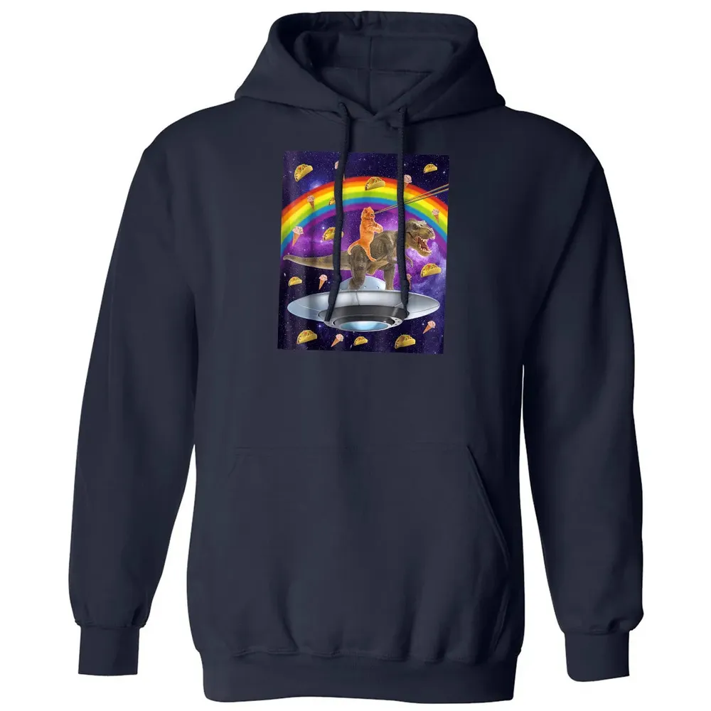 Taco Kitty Rainbow Laser Eye T Rex Riding Space Ca Classic Unisex Hoodie - 2