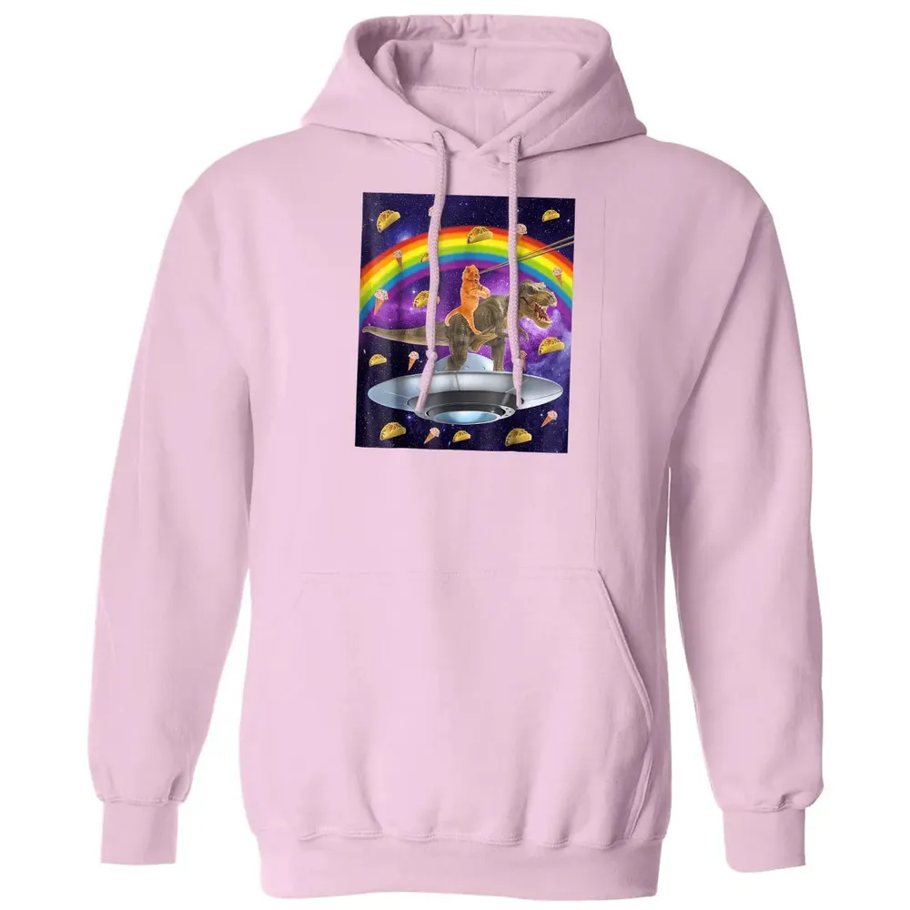 Taco Kitty Rainbow Laser Eye T Rex Riding Space Ca Classic Unisex Hoodie - 3