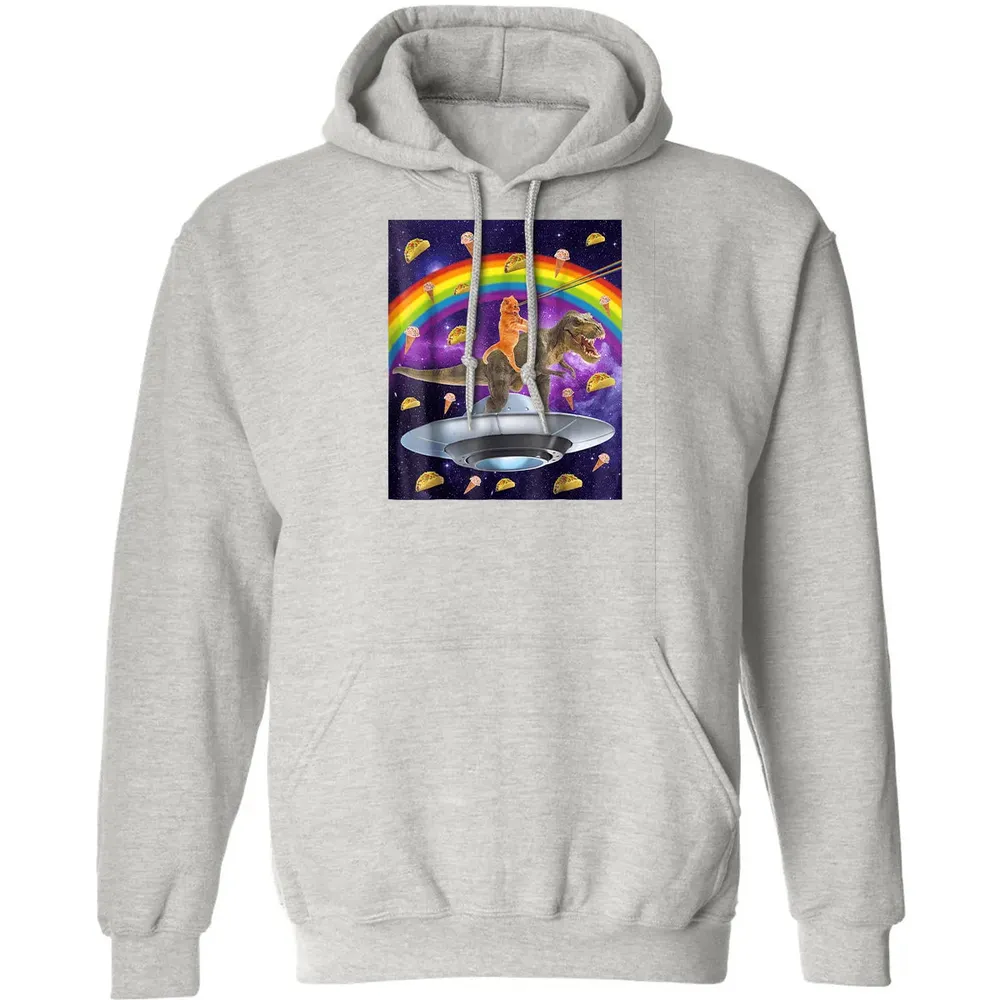 Taco Kitty Rainbow Laser Eye T Rex Riding Space Ca Classic Unisex Hoodie - 8