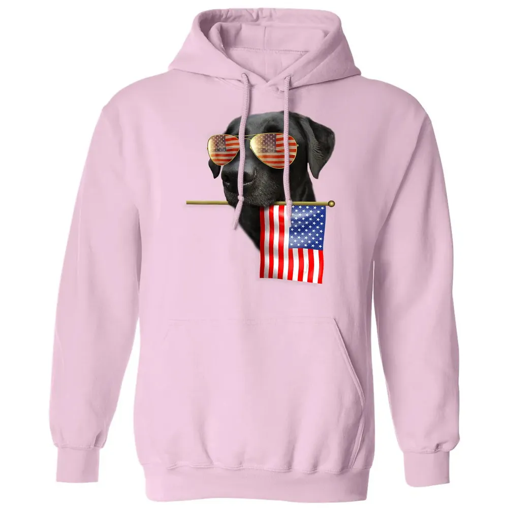 4th of July  Fun American Flag Labrador Dog Lover Gift Classic Unisex Hoodie - 3