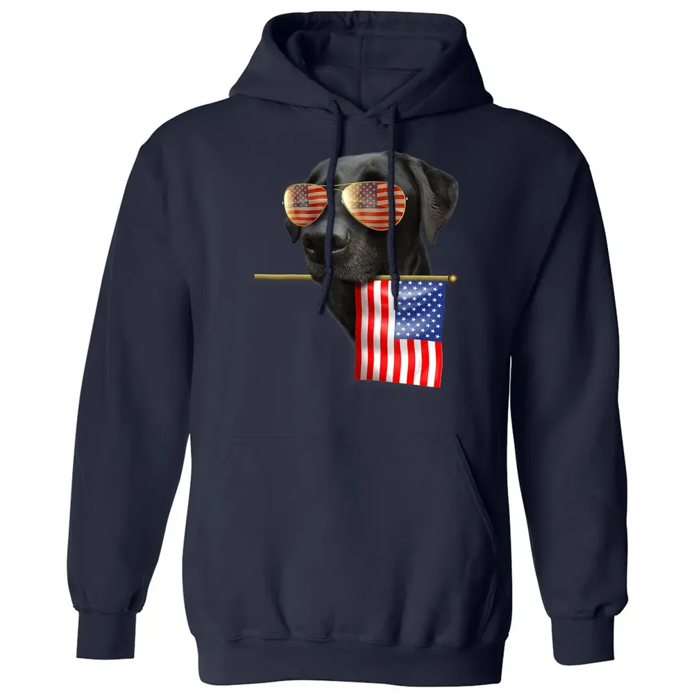 4th of July  Fun American Flag Labrador Dog Lover Gift Classic Unisex Hoodie - 2