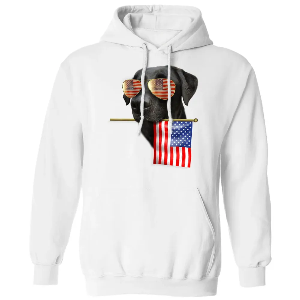 4th of July  Fun American Flag Labrador Dog Lover Gift Classic Unisex Hoodie - 11