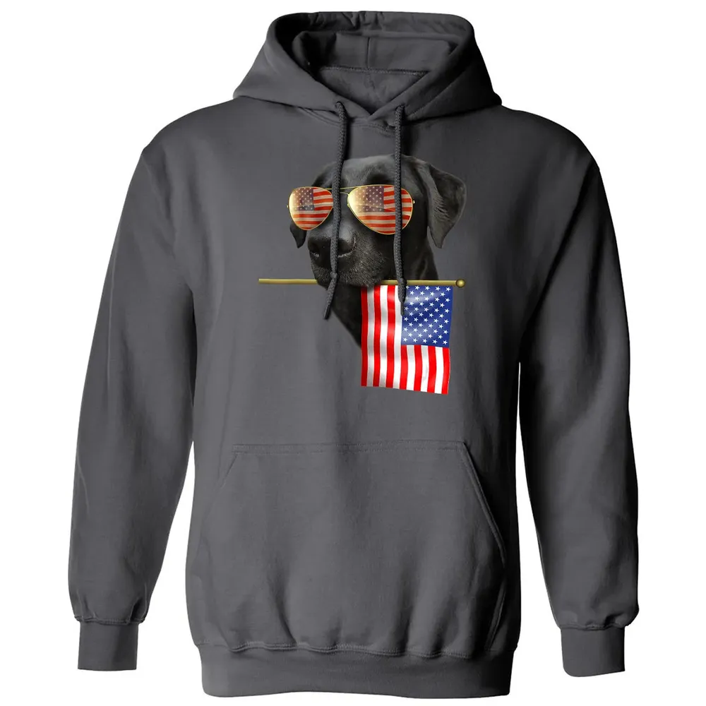 4th of July  Fun American Flag Labrador Dog Lover Gift Classic Unisex Hoodie - 7