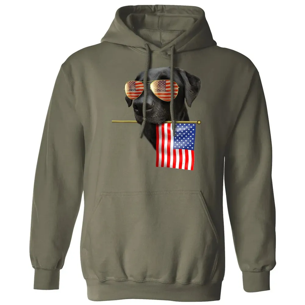 4th of July  Fun American Flag Labrador Dog Lover Gift Classic Unisex Hoodie - 4