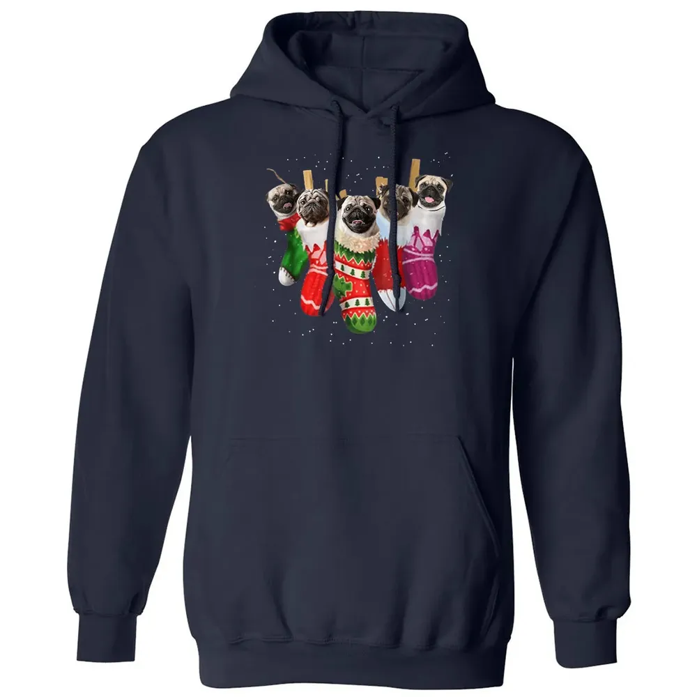 Pug Christmas Socks Funny s Xmas Vintage Cute Gift Classic Unisex Hoodie - 2