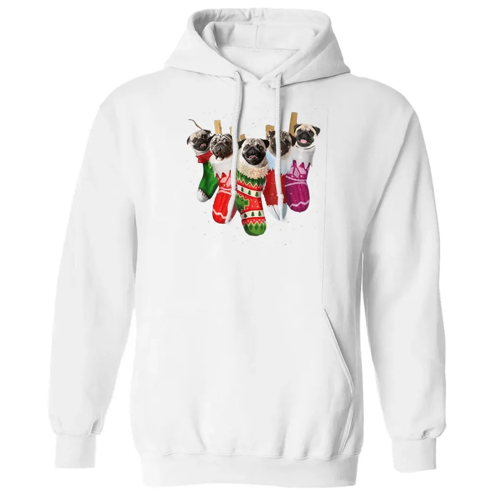 Pug Christmas Socks Funny s Xmas Vintage Cute Gift Classic Unisex Hoodie - 11