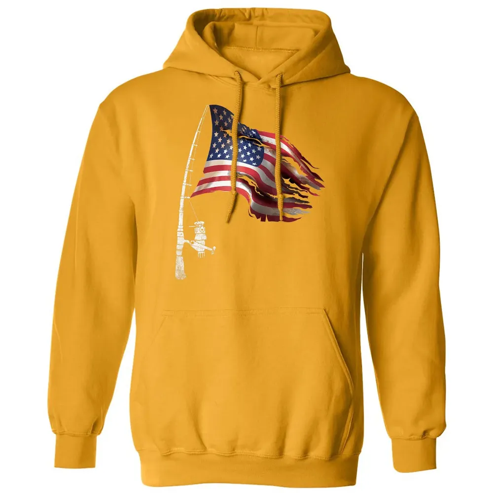 Fishing American Flag Fisherman Patriotic day 4th of July Classic Unisex Hoodie - 12