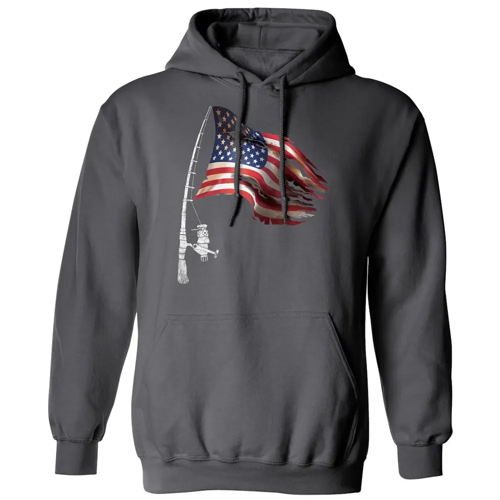 Fishing American Flag Fisherman Patriotic day 4th of July Classic Unisex Hoodie - 7