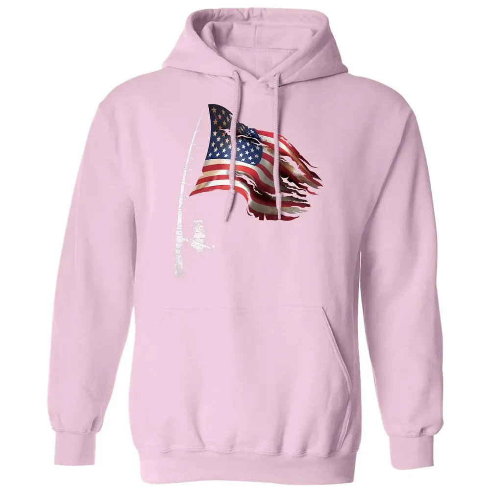 Fishing American Flag Fisherman Patriotic day 4th of July Classic Unisex Hoodie - 3