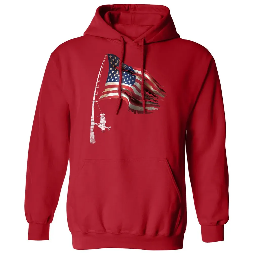 Fishing American Flag Fisherman Patriotic day 4th of July Classic Unisex Hoodie - 5