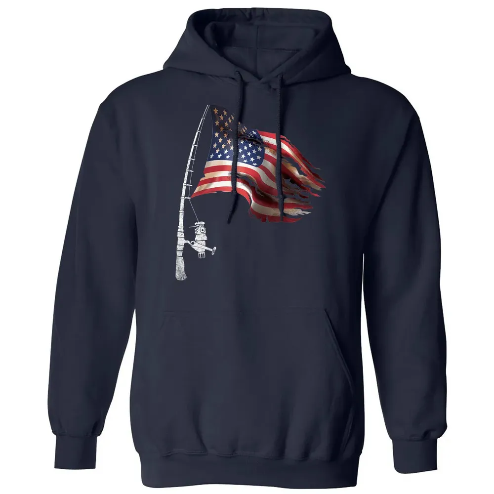 Fishing American Flag Fisherman Patriotic day 4th of July Classic Unisex Hoodie - 2