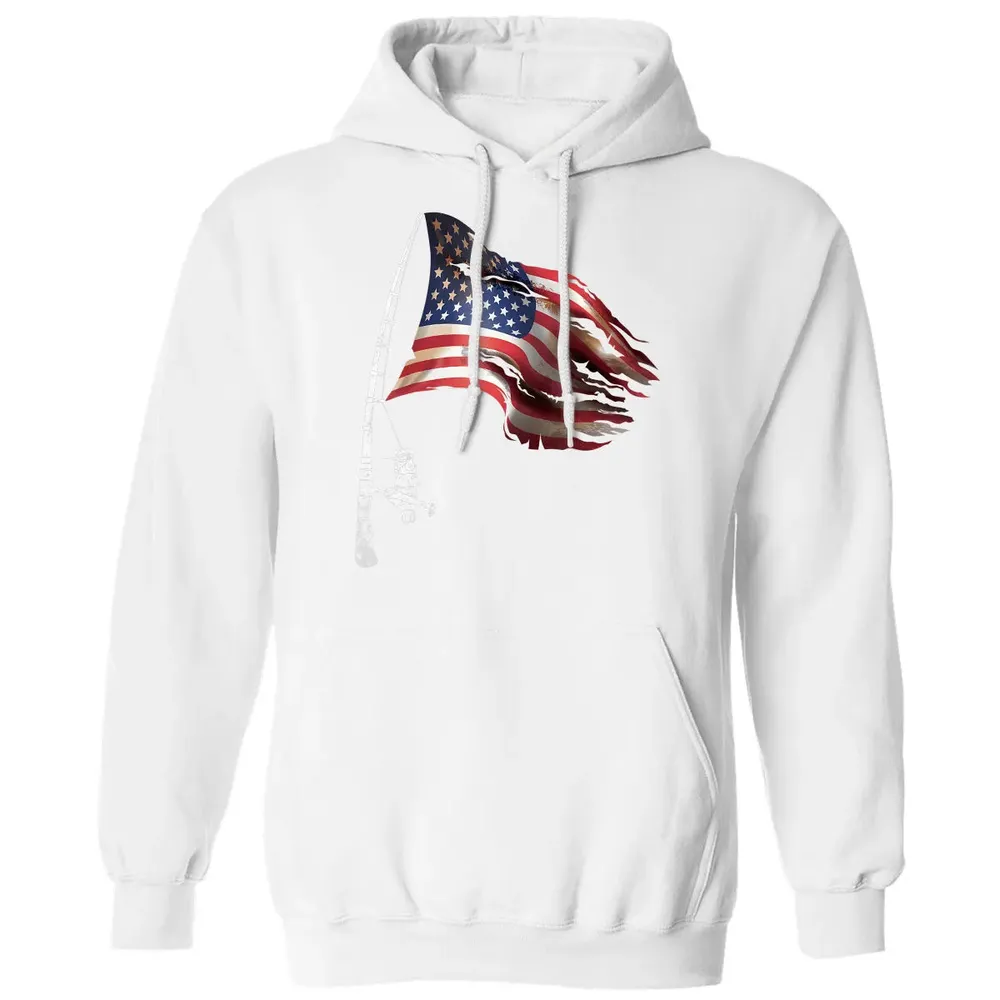 Fishing American Flag Fisherman Patriotic day 4th of July Classic Unisex Hoodie - 11