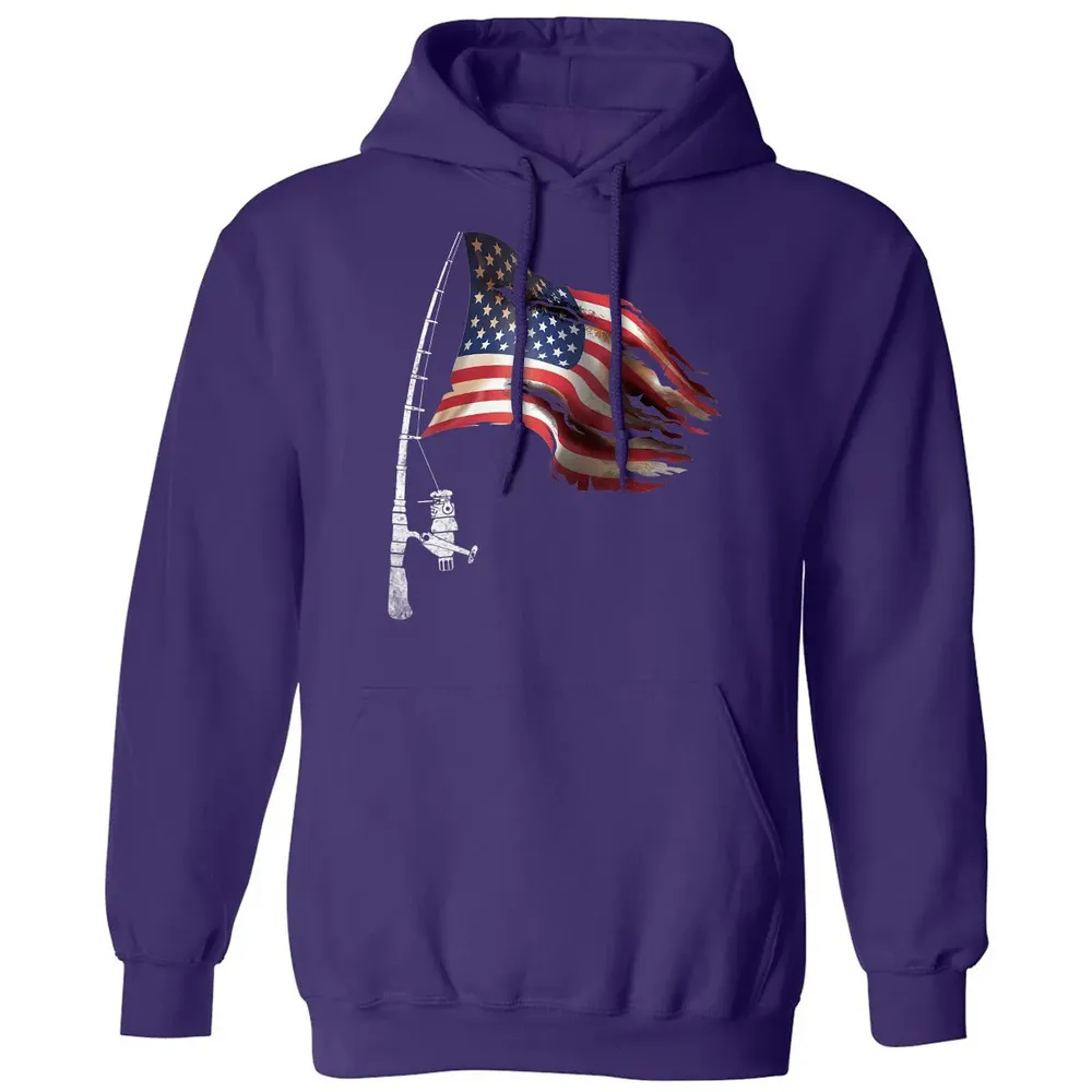 Fishing American Flag Fisherman Patriotic day 4th of July Classic Unisex Hoodie - 6