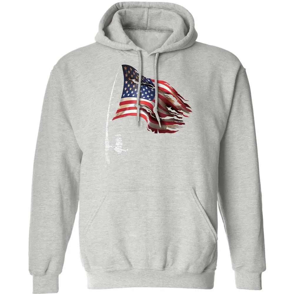 Fishing American Flag Fisherman Patriotic day 4th of July Classic Unisex Hoodie - 8