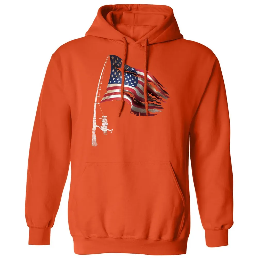 Fishing American Flag Fisherman Patriotic day 4th of July Classic Unisex Hoodie - 10