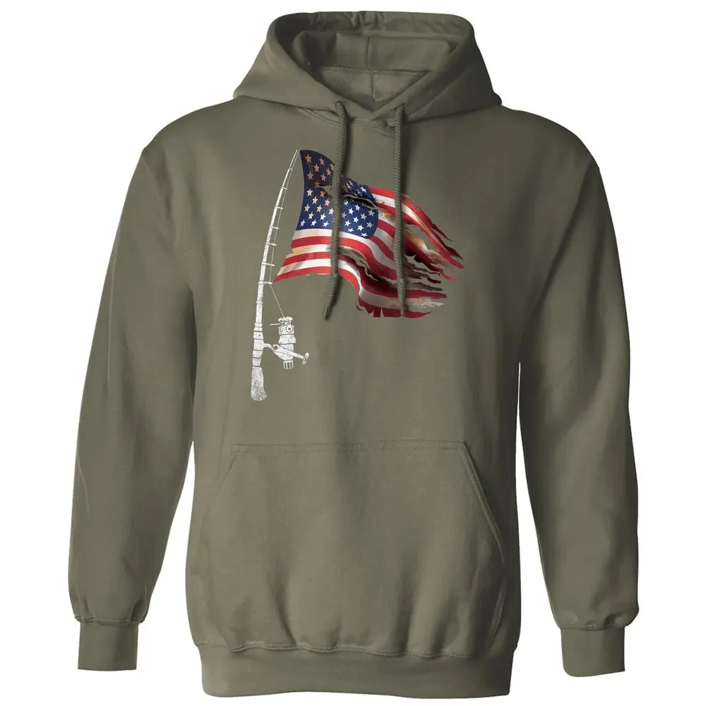 Fishing American Flag Fisherman Patriotic day 4th of July Classic Unisex Hoodie - 4