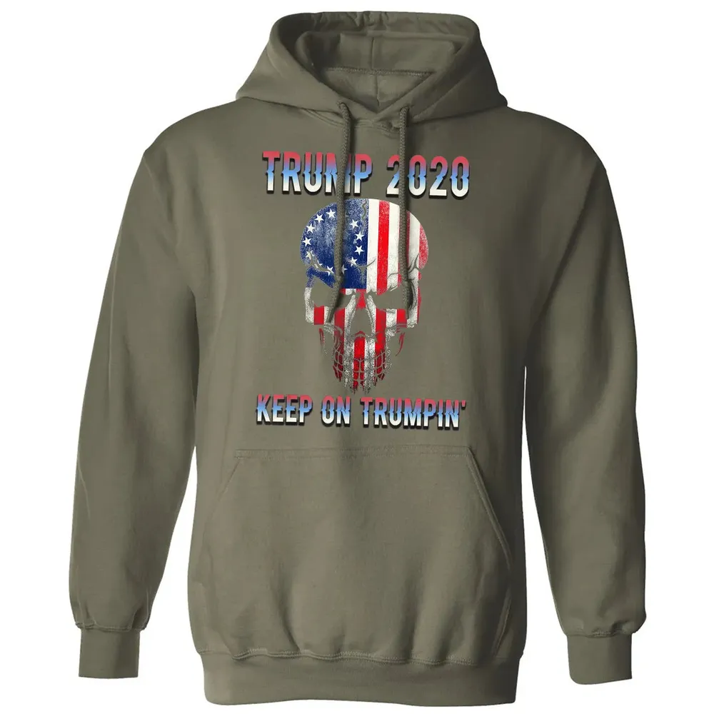 Trump 2020 Keep On Trumpin American Flag Skull 4th of July Classic Unisex Hoodie - 4