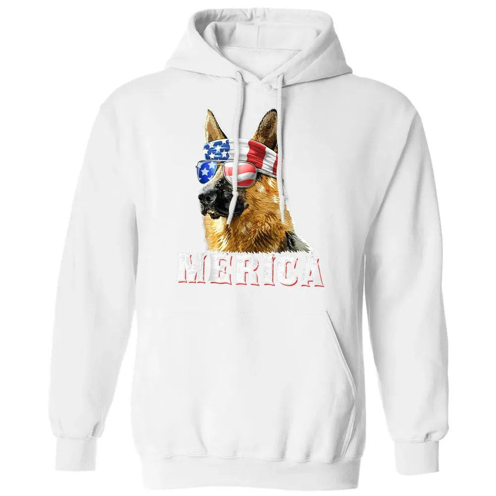 Merica German Shepherd Dog 4th of July American Flag Bandana Classic Unisex Hoodie - 11