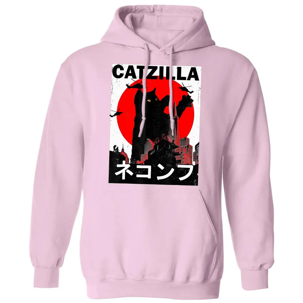 Vintage Catzilla Japanese Sunset Style Cat Kitten Lover Classic Unisex Hoodie - 3