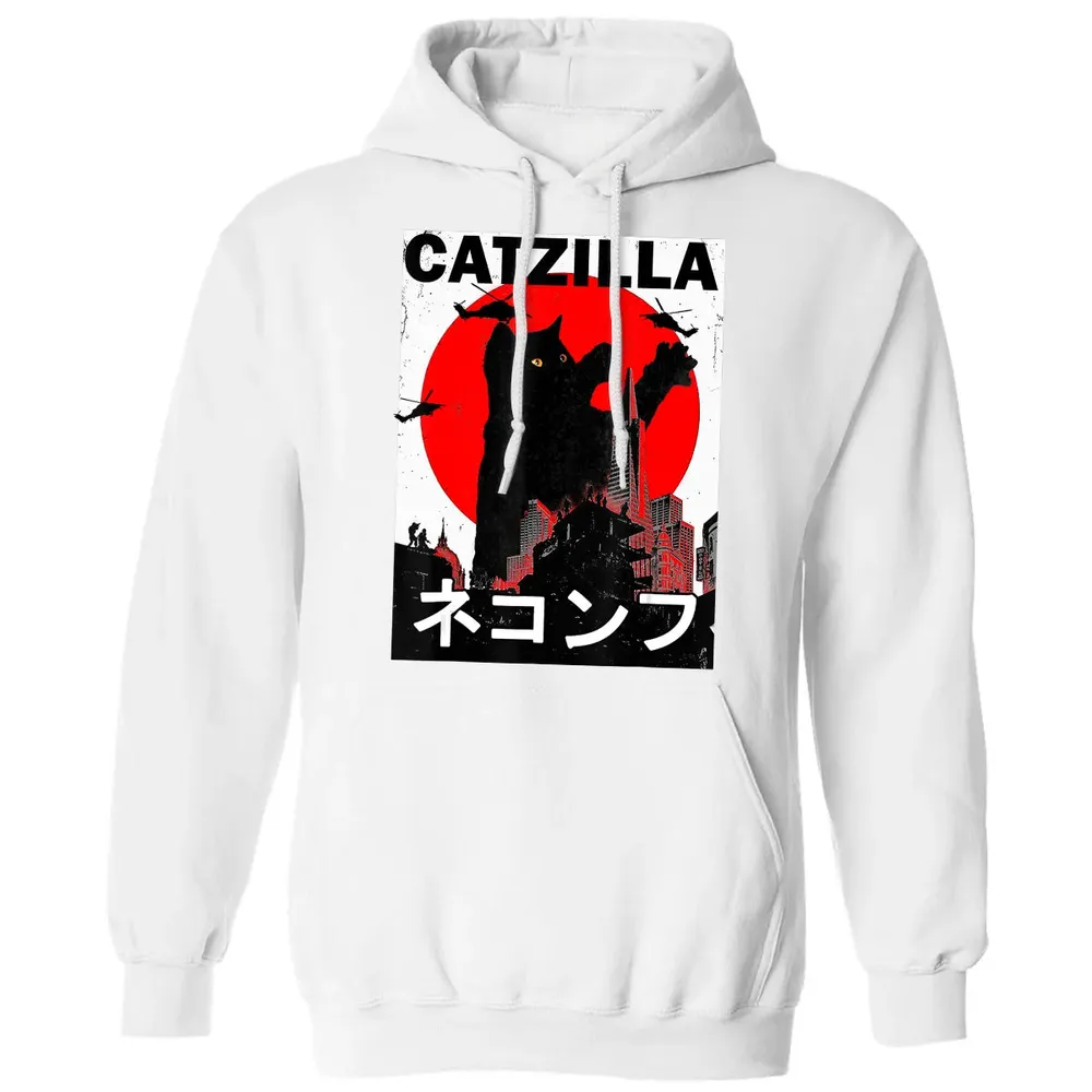 Vintage Catzilla Japanese Sunset Style Cat Kitten Lover Classic Unisex Hoodie - 11