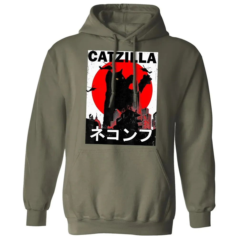 Vintage Catzilla Japanese Sunset Style Cat Kitten Lover Classic Unisex Hoodie - 4