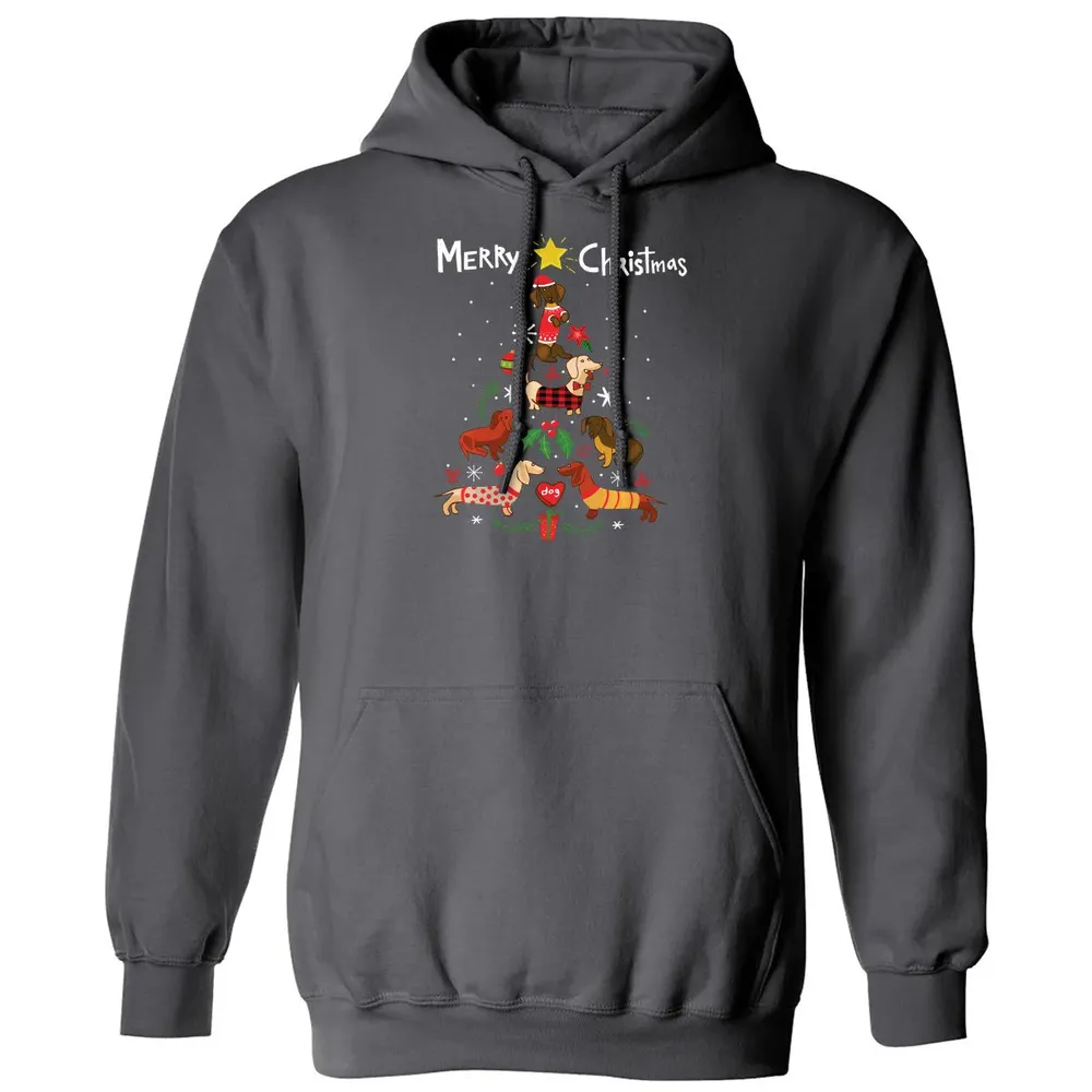Funny Dachshund Christmas Tree Sweat Ornament Gift Classic Unisex Hoodie - 7