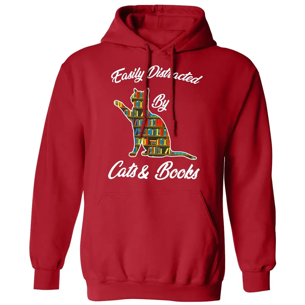 Easily Distracted by Cat & Books Animal Lover Meowing Kitty Classic Unisex Hoodie - 5