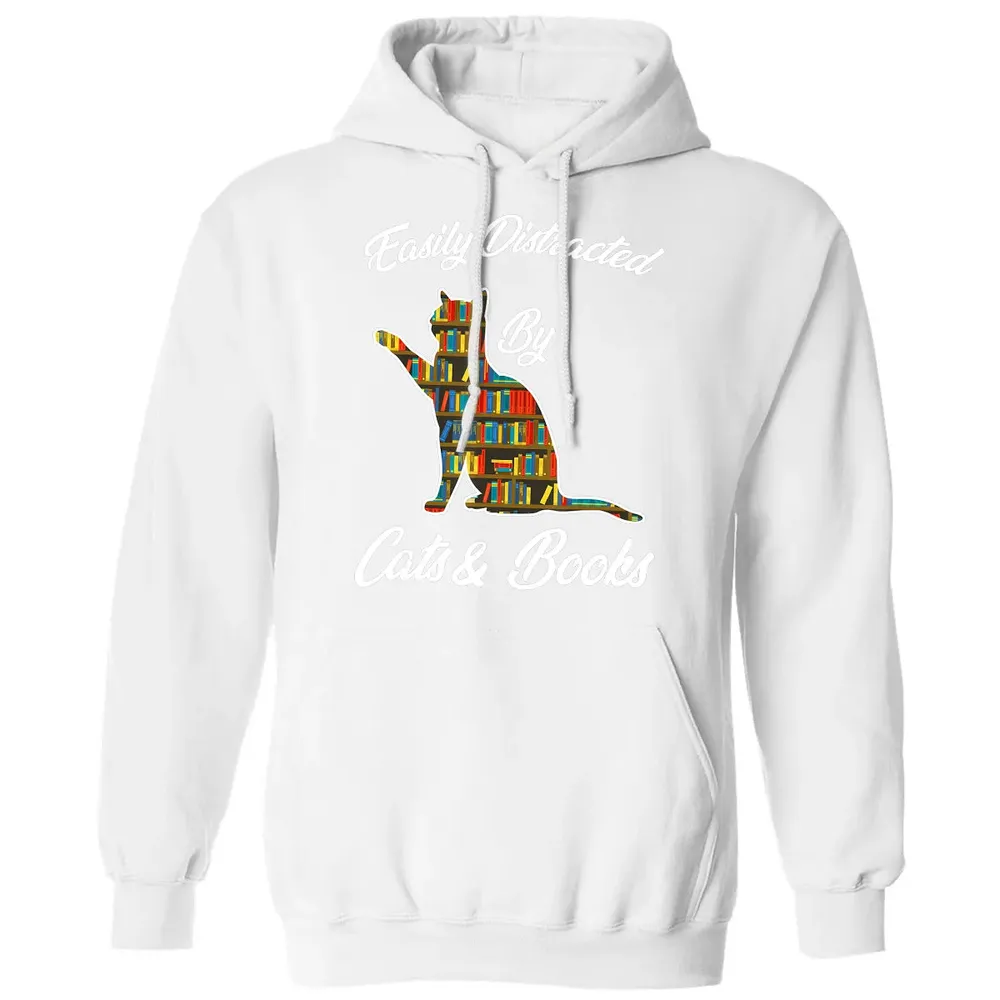 Easily Distracted by Cat & Books Animal Lover Meowing Kitty Classic Unisex Hoodie - 11