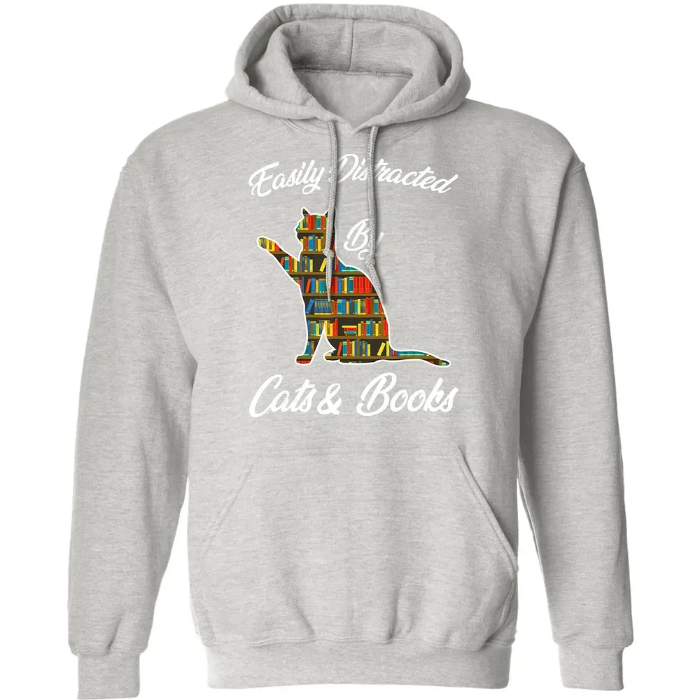 Easily Distracted by Cat & Books Animal Lover Meowing Kitty Classic Unisex Hoodie - 8