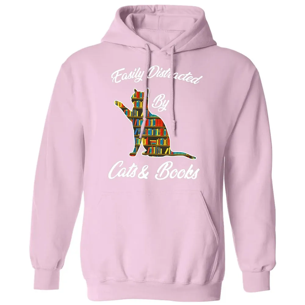 Easily Distracted by Cat & Books Animal Lover Meowing Kitty Classic Unisex Hoodie - 3