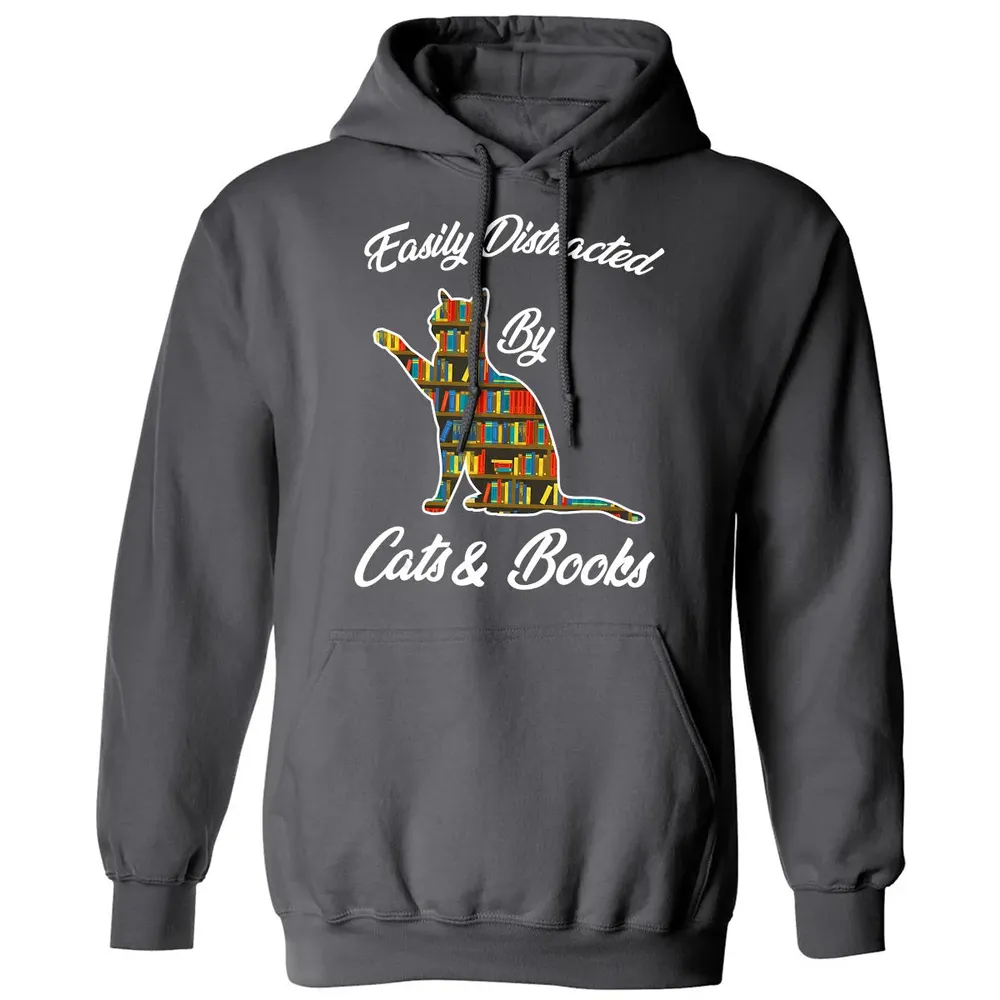 Easily Distracted by Cat & Books Animal Lover Meowing Kitty Classic Unisex Hoodie - 7