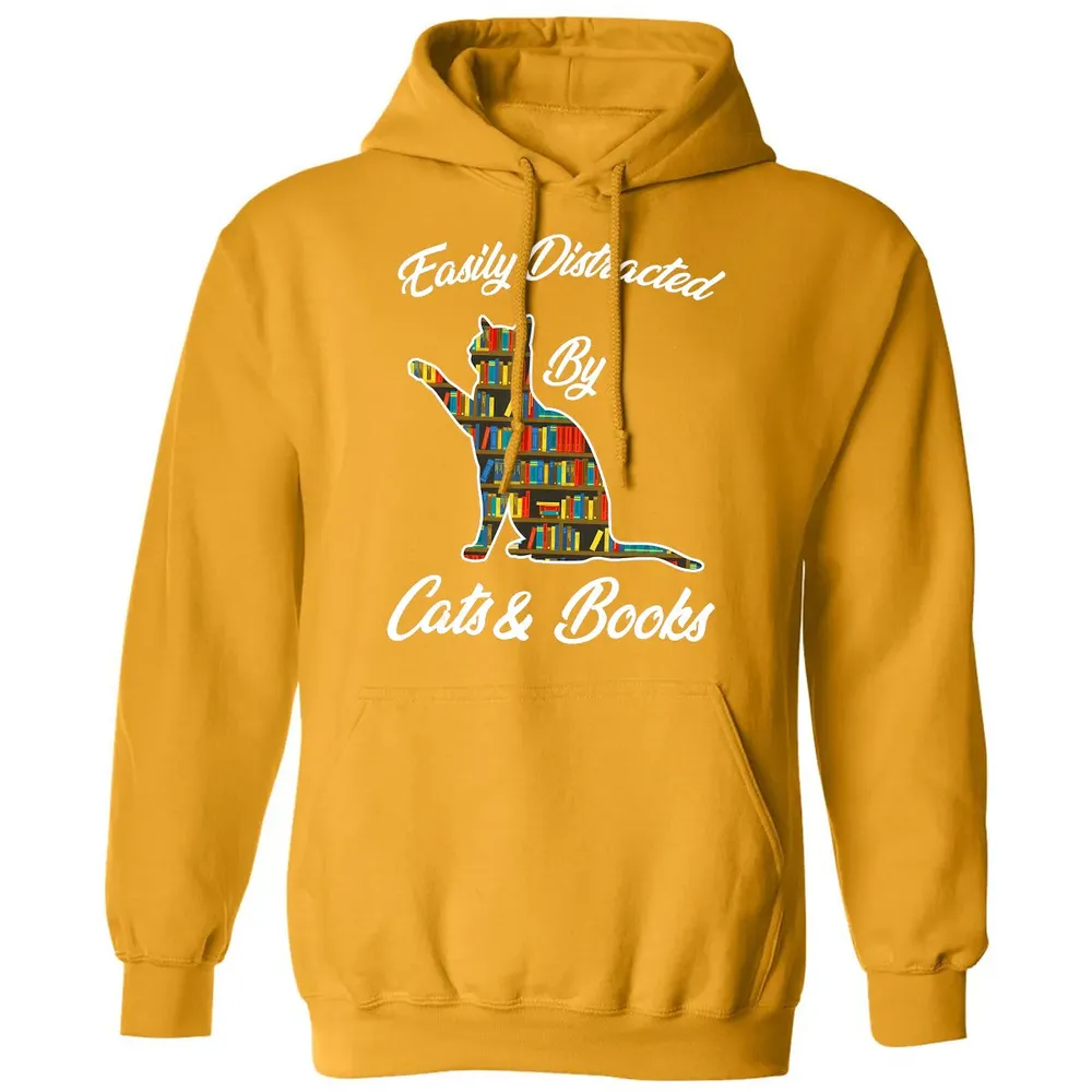 Easily Distracted by Cat & Books Animal Lover Meowing Kitty Classic Unisex Hoodie - 12