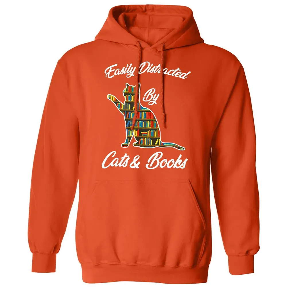 Easily Distracted by Cat & Books Animal Lover Meowing Kitty Classic Unisex Hoodie - 10