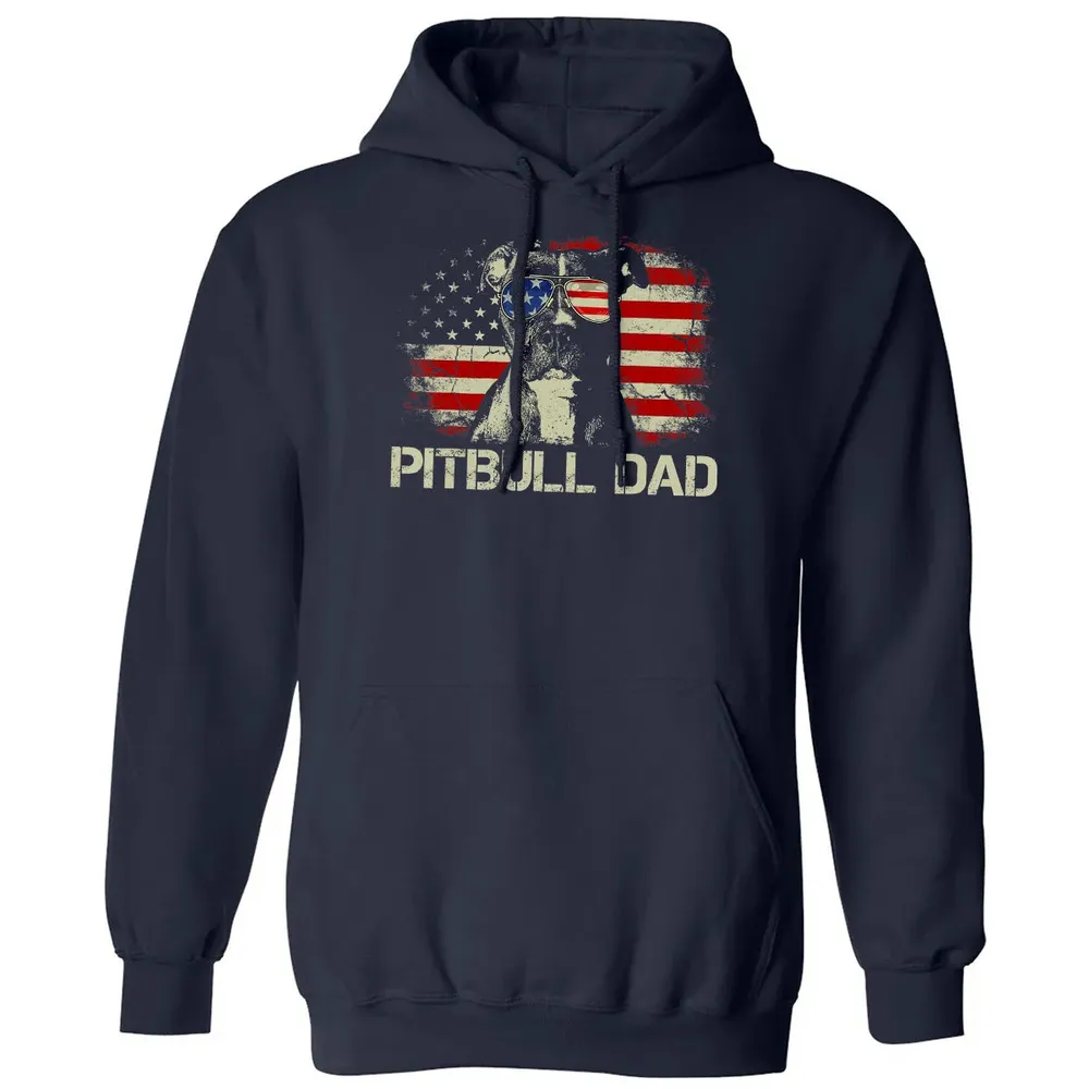 Mens Best Pitbull Dad Ever  American Flag 4th Of July Gift Classic Unisex Hoodie - 2