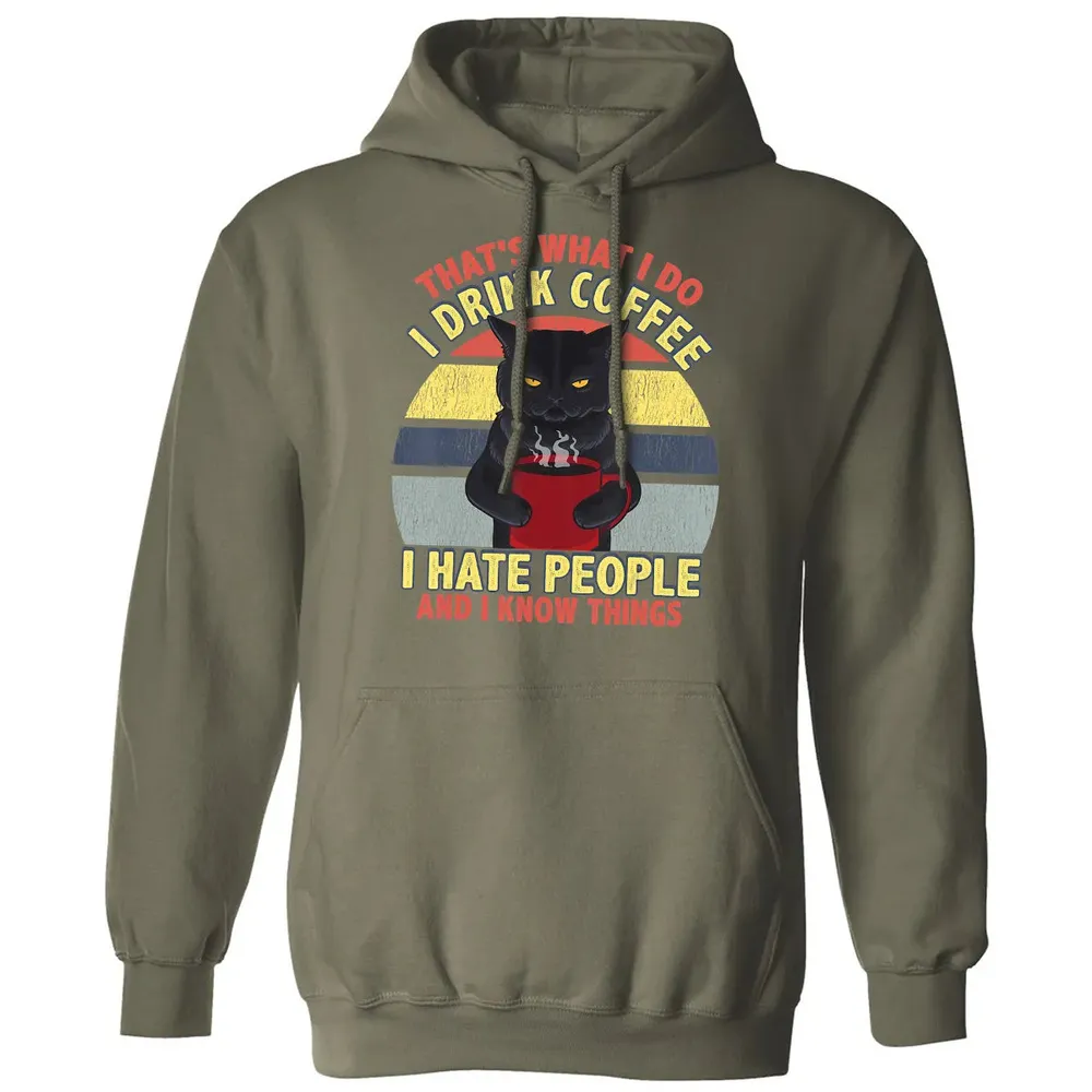 That's What I Do I Drink Coffee I Hate People Funny Cat Gift Classic Unisex Hoodie - 4