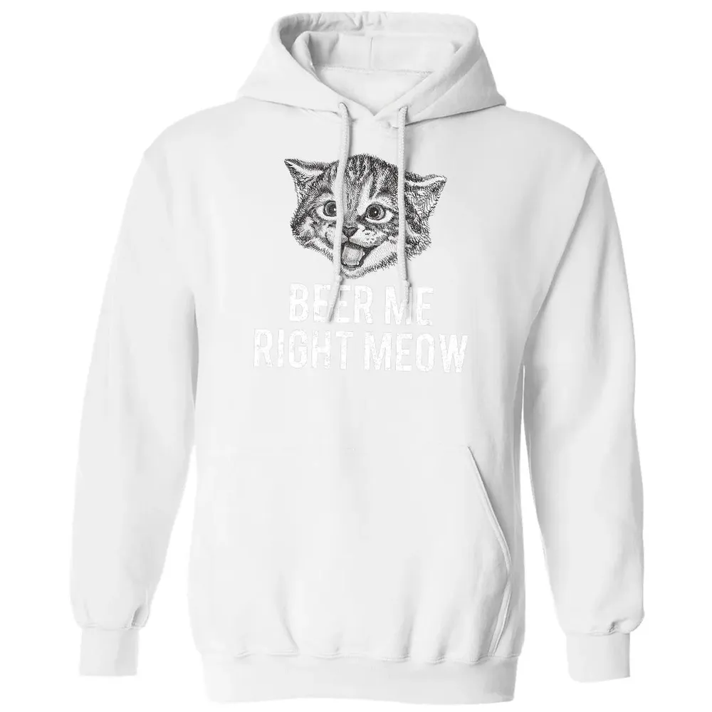 Beer Me Right Meow Cute Cat Drinking Pun Funny Gift Classic Unisex Hoodie - 11