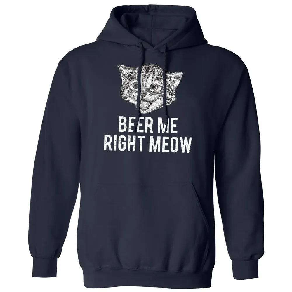 Beer Me Right Meow Cute Cat Drinking Pun Funny Gift Classic Unisex Hoodie - 2