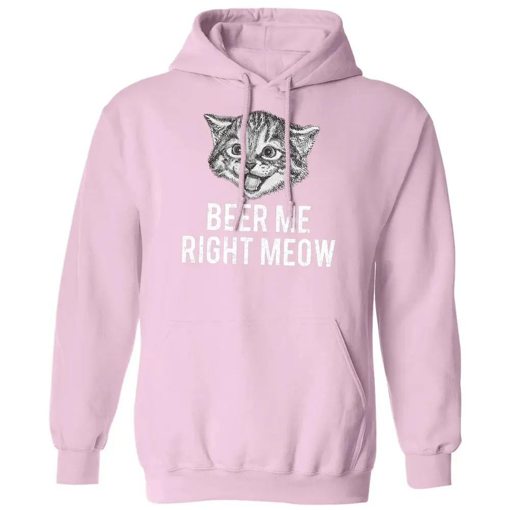 Beer Me Right Meow Cute Cat Drinking Pun Funny Gift Classic Unisex Hoodie - 3