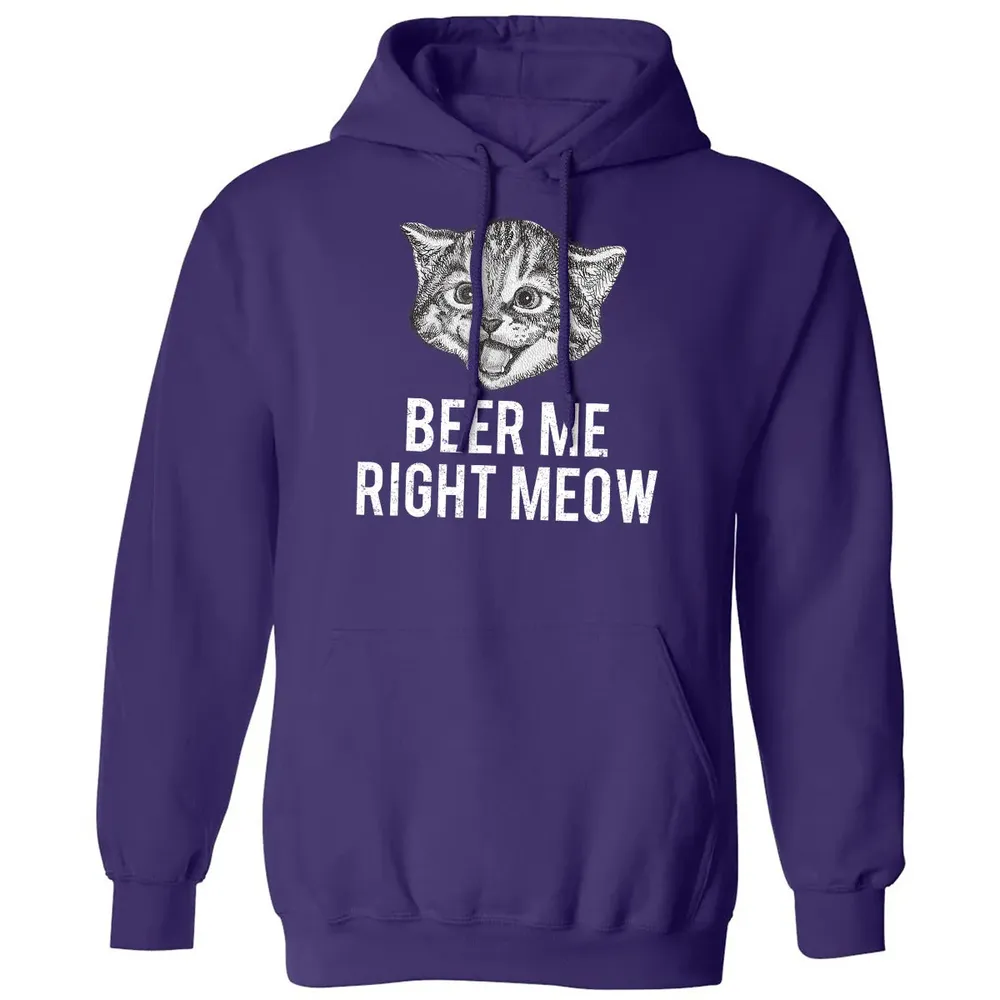 Beer Me Right Meow Cute Cat Drinking Pun Funny Gift Classic Unisex Hoodie - 6