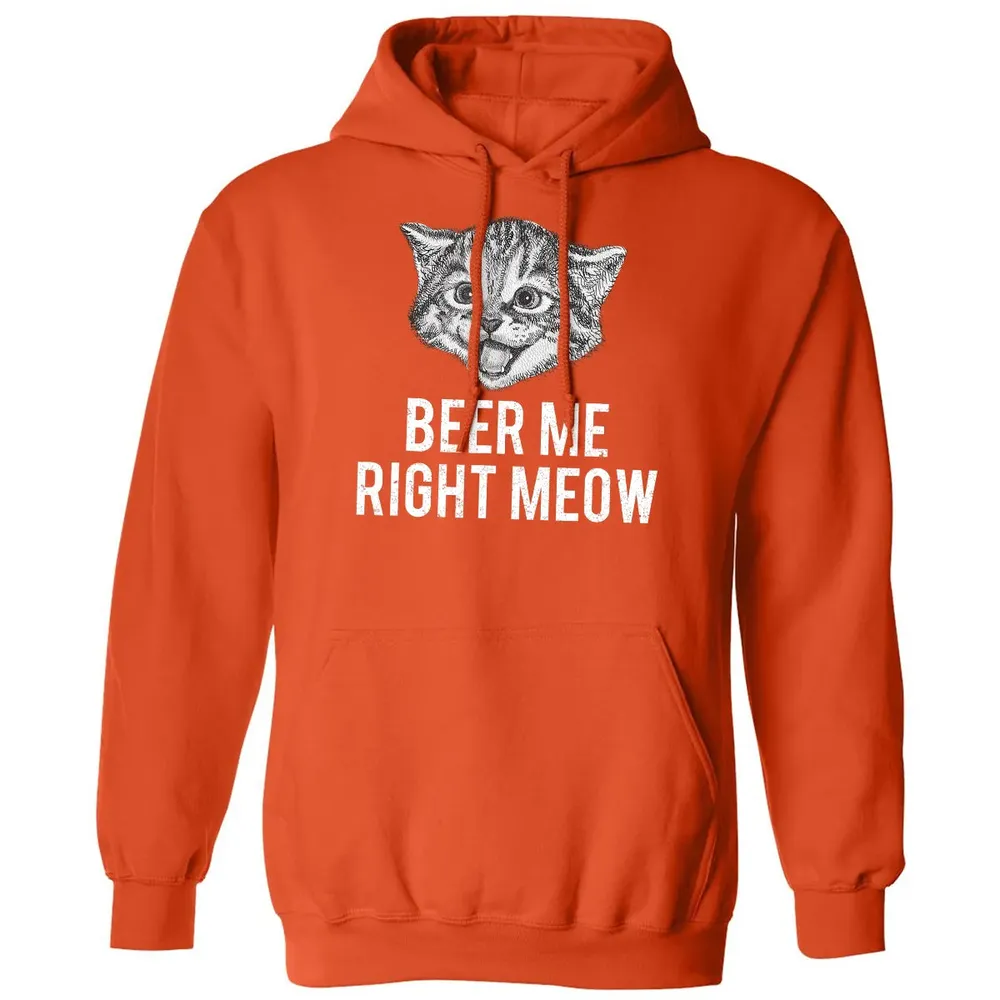 Beer Me Right Meow Cute Cat Drinking Pun Funny Gift Classic Unisex Hoodie - 10