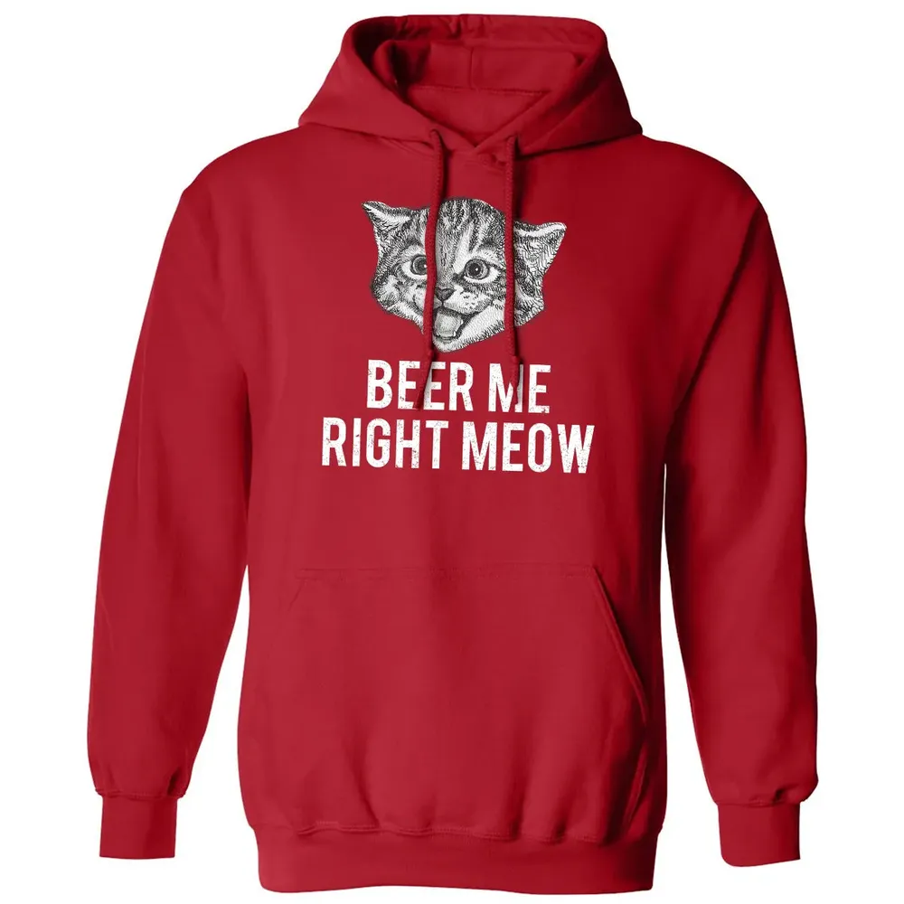 Beer Me Right Meow Cute Cat Drinking Pun Funny Gift Classic Unisex Hoodie - 5