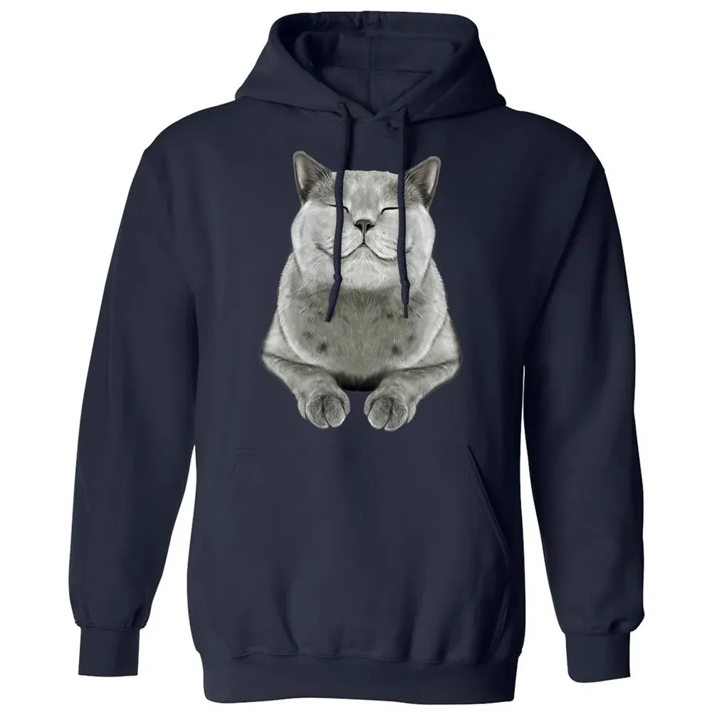 Grey Cat Smile Eager Face  Cats   Gifts Classic Unisex Hoodie - 2