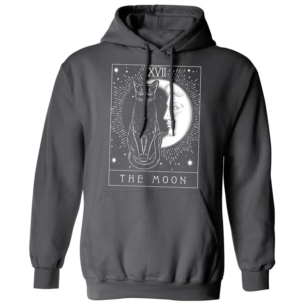 Tarot Card Crescent Moon And Cat Graphic Classic Unisex Hoodie - 7