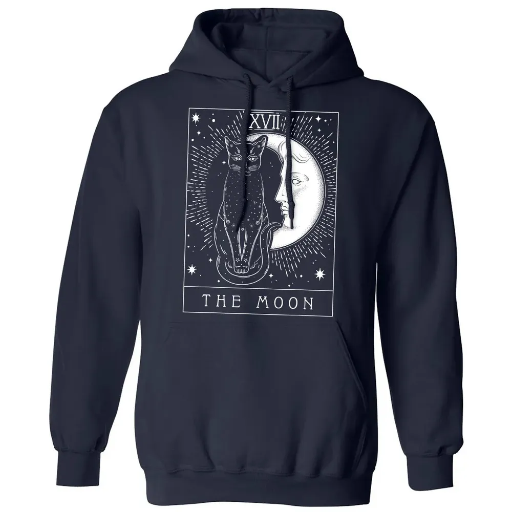 Tarot Card Crescent Moon And Cat Graphic Classic Unisex Hoodie - 2