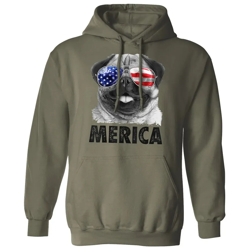 Pug 4th of July s Merica Men Women USA American Flag Classic Unisex Hoodie - 4