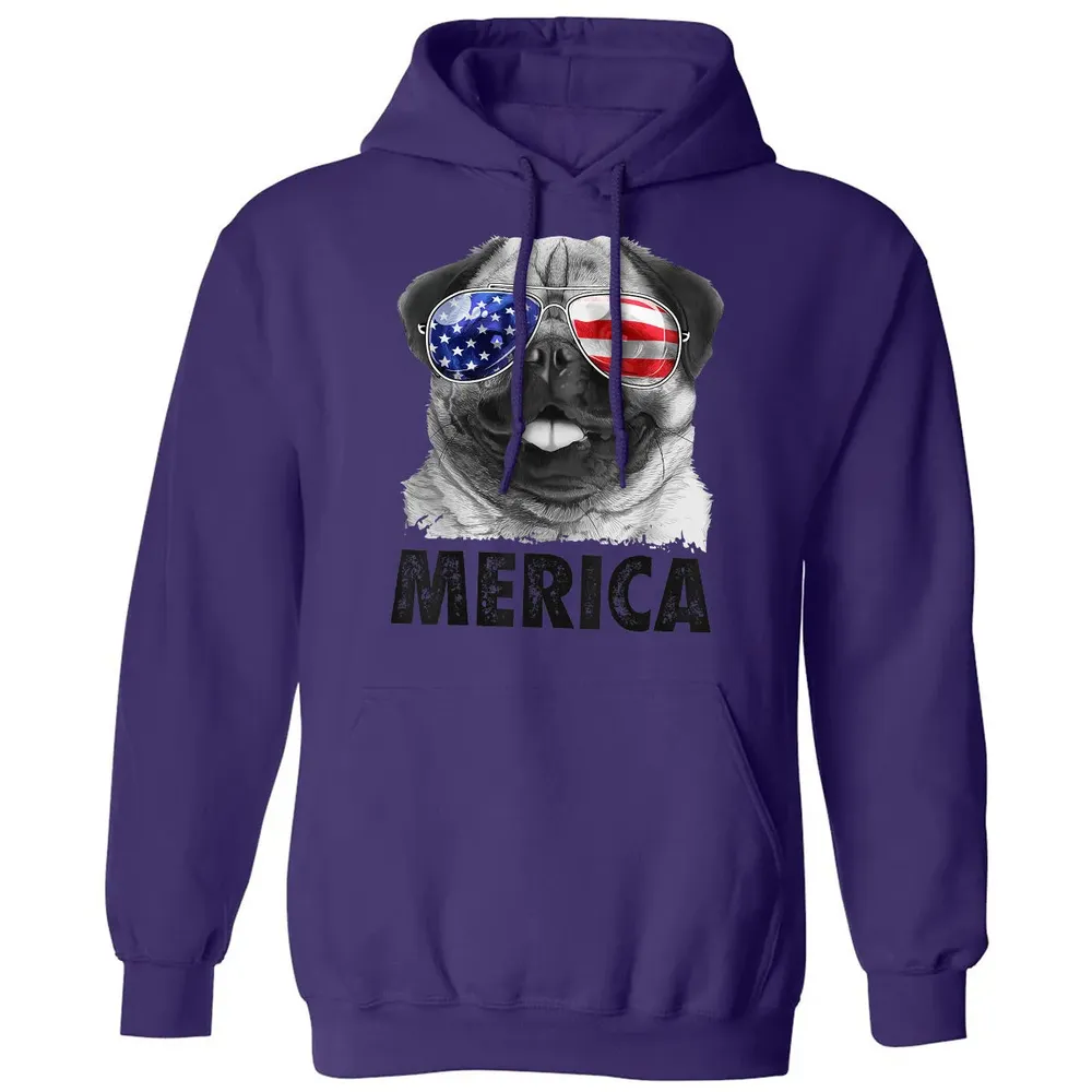 Pug 4th of July s Merica Men Women USA American Flag Classic Unisex Hoodie - 6