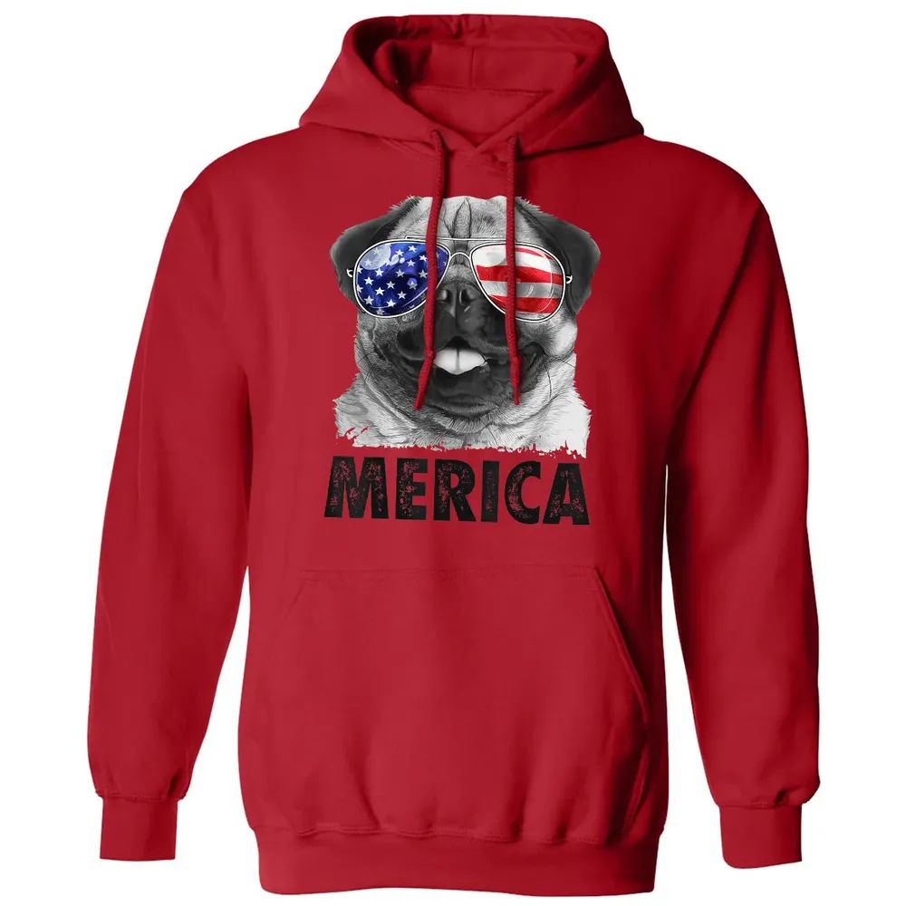Pug 4th of July s Merica Men Women USA American Flag Classic Unisex Hoodie - 5